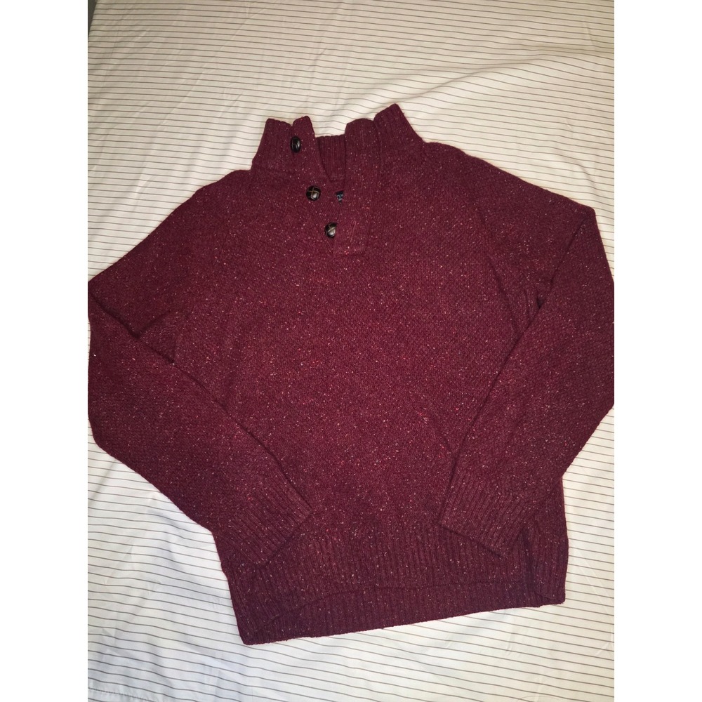 1310 UNTUCKit Gordonne Maroon Lambswool Donegal Mock Neck Button Sweater Medium